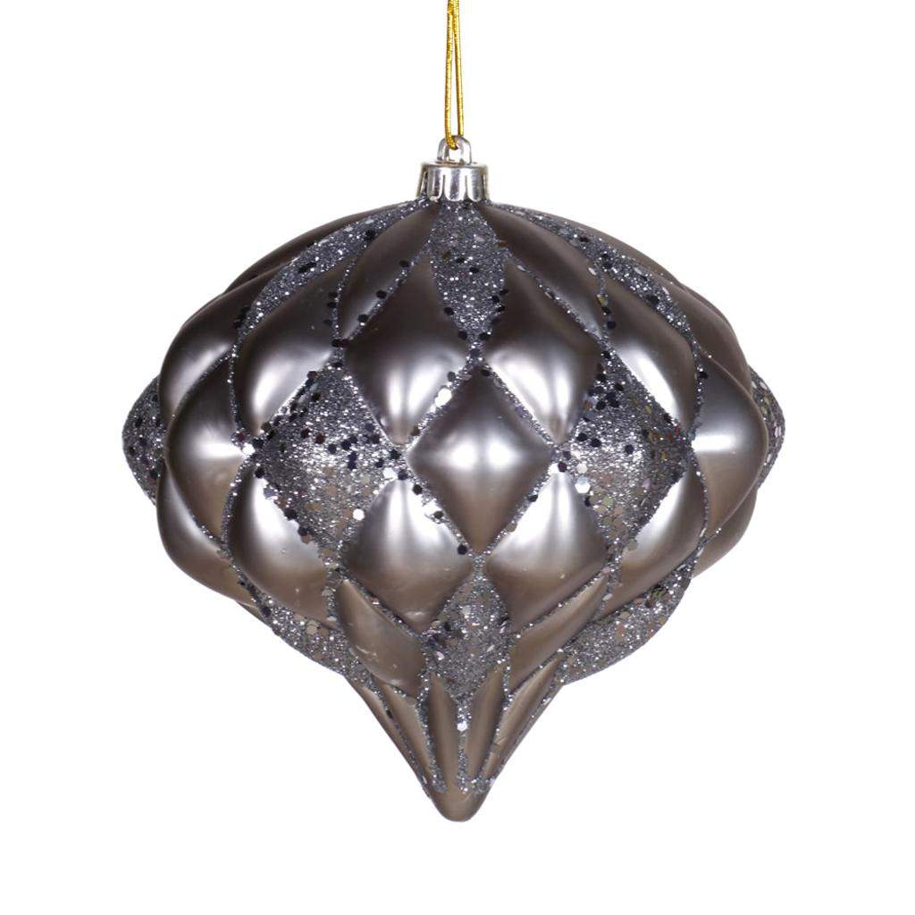 5.7" Pewter Flat Matte Glitter Diamond Ornament 1