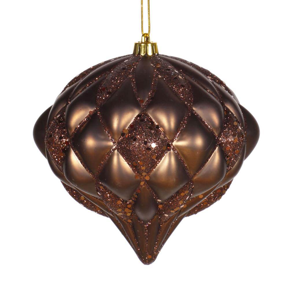 5.7" Chocolate Matte Glitter Diamond Ornament 1