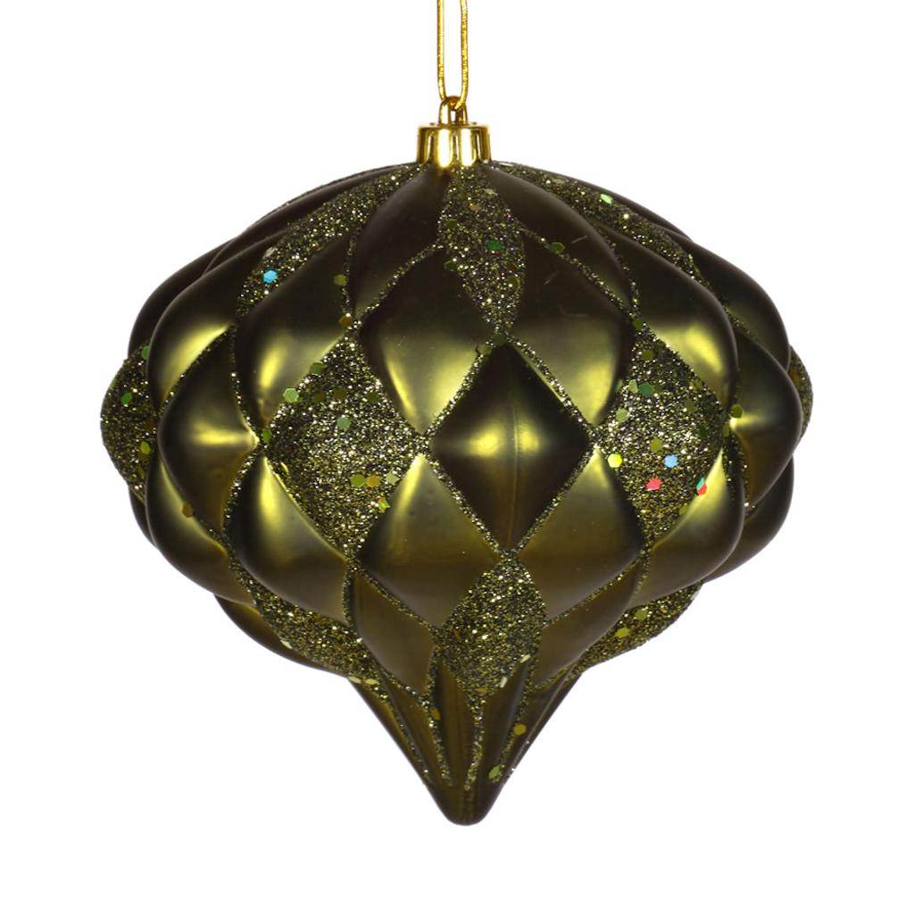 5.7" Olive Matte Glitter Diamond Ornament 1