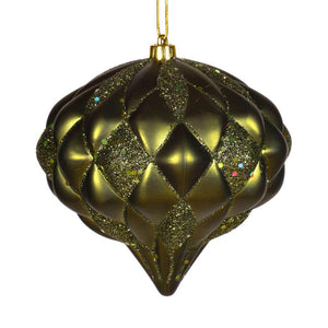 5.7" Olive Matte Glitter Diamond Ornament 1