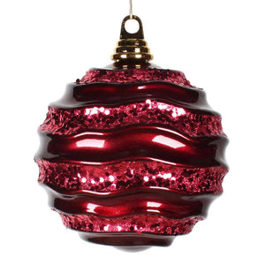 6'' Burgundy Candy Glitter Wave Ornament 1