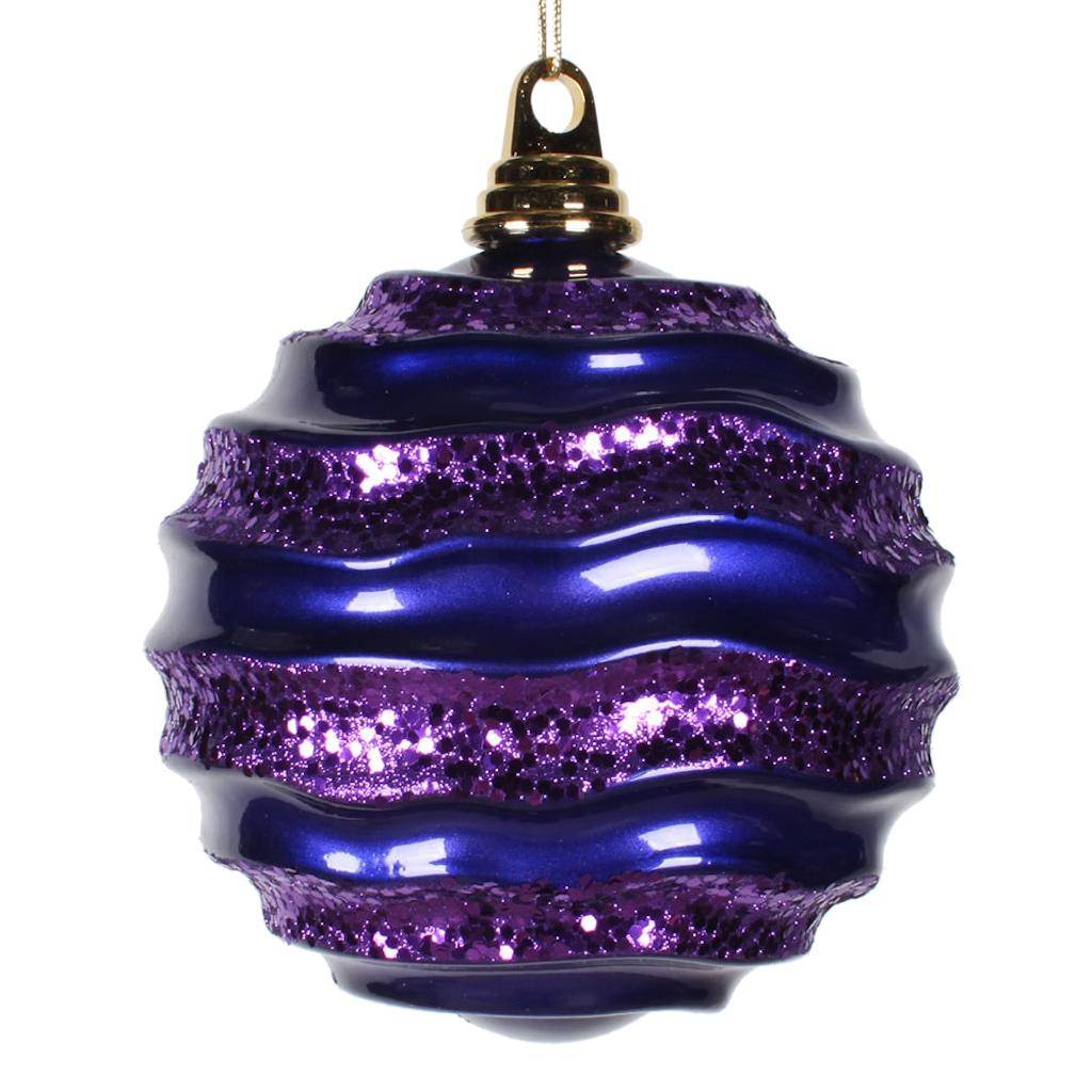 6'' Purple Candy Glitter Wave Ball Ornament 1