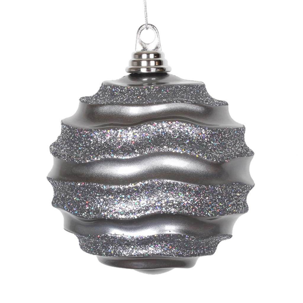 6'' Pewter Candy Glitter Wave Ornament 1
