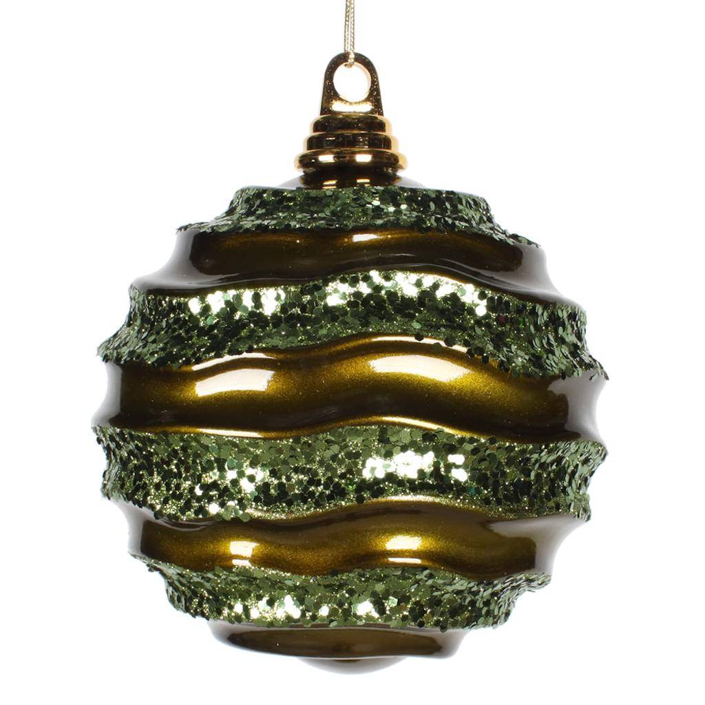 6'' Olive Candy Glitter Wave Ball Ornament 1