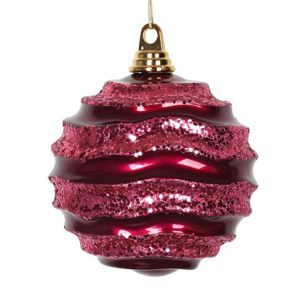 8'' Fuchsia Candy Glitter Wave Ornament 1