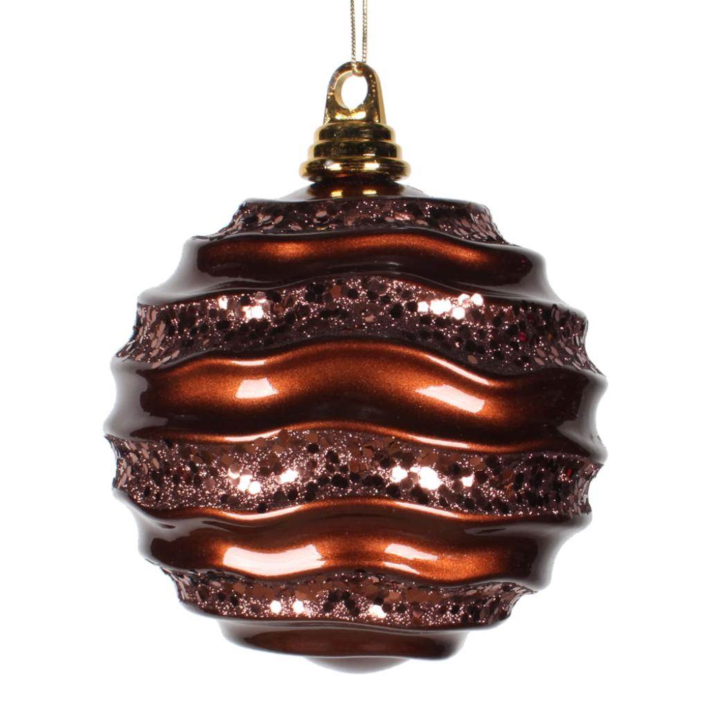 8'' Chocolate Candy Glitter Wave Ball Christmas Ornament (4 Pack) 1