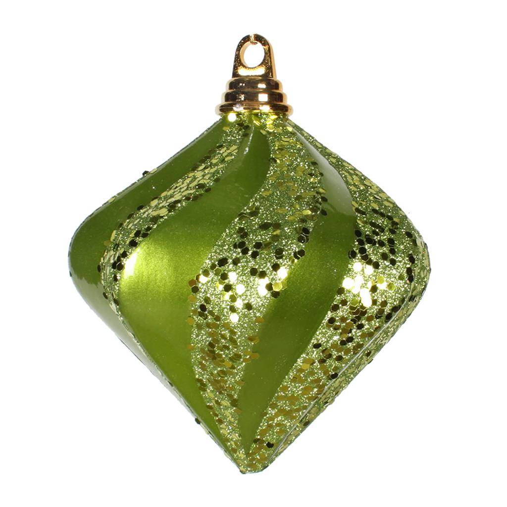 6" Lime Candy Glitter Swirl Diamond Ornament 1