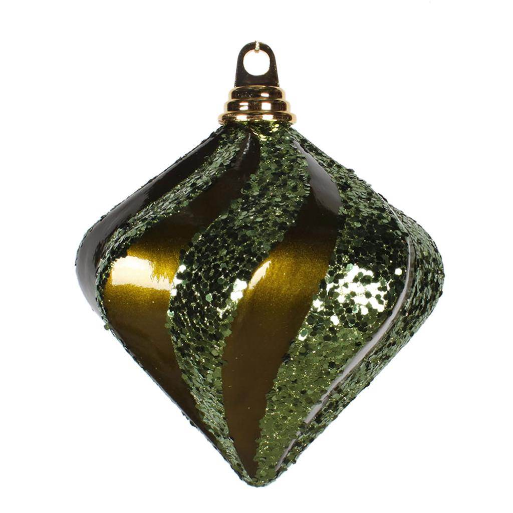 6" Olive Candy Glitter Swirl Diamond Ornament 1