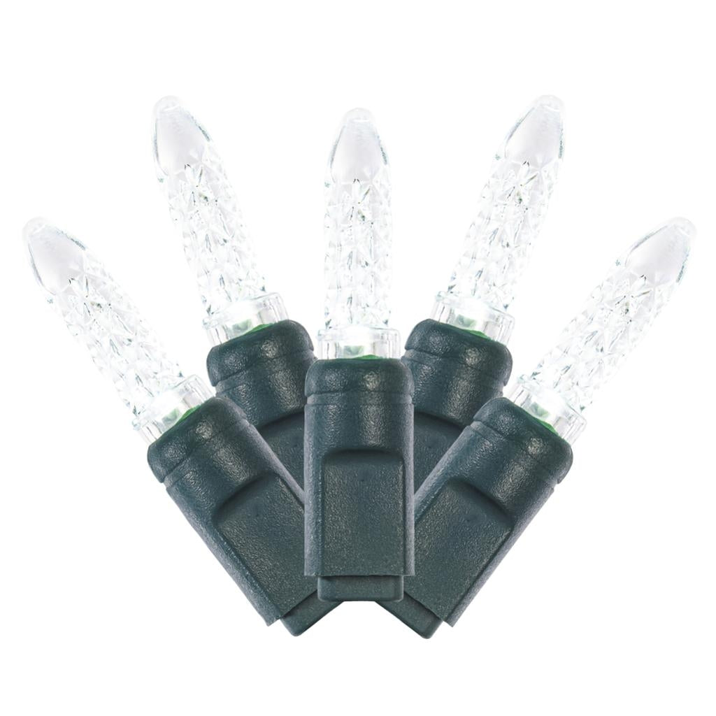 70 Light 24' Green Wire Pure White M5 Faceted LED String Light Set with 4" Spacing 1