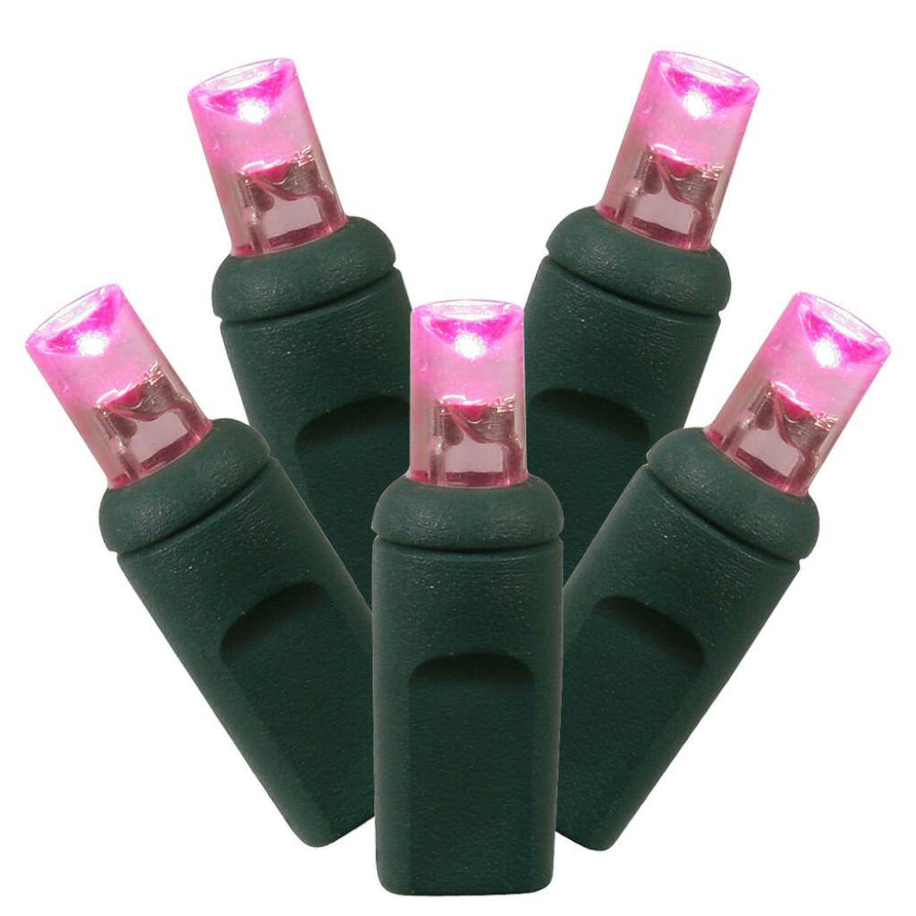 70 Light 24' Green Wire Pink Wide Angle LED Christmas Light Set 1