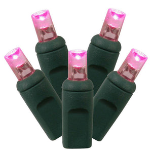 70 Light 24' Green Wire Pink Wide Angle LED Christmas Light Set 1