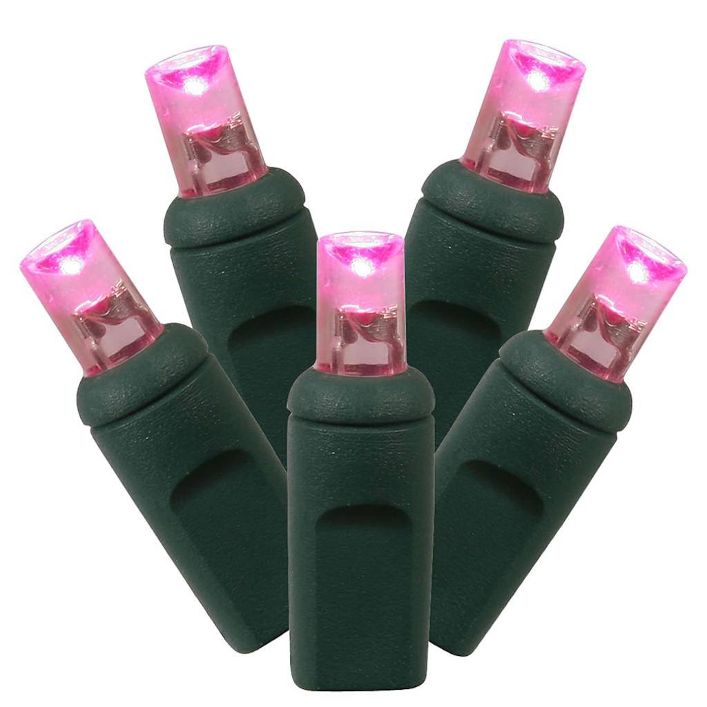 50 Light 25' Green Wire Pink LED Wide Angle Miniature String with 6" Spacing 1