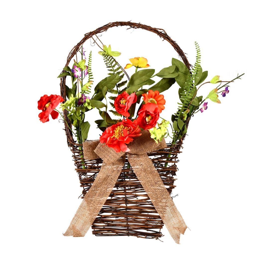 20" Mixed Coral/Orange/Green/Purple Flower Basket 1