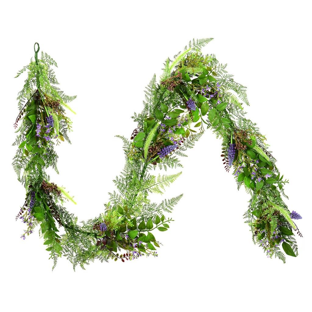 6' Artificial Green / Purple Maytime Garland 1