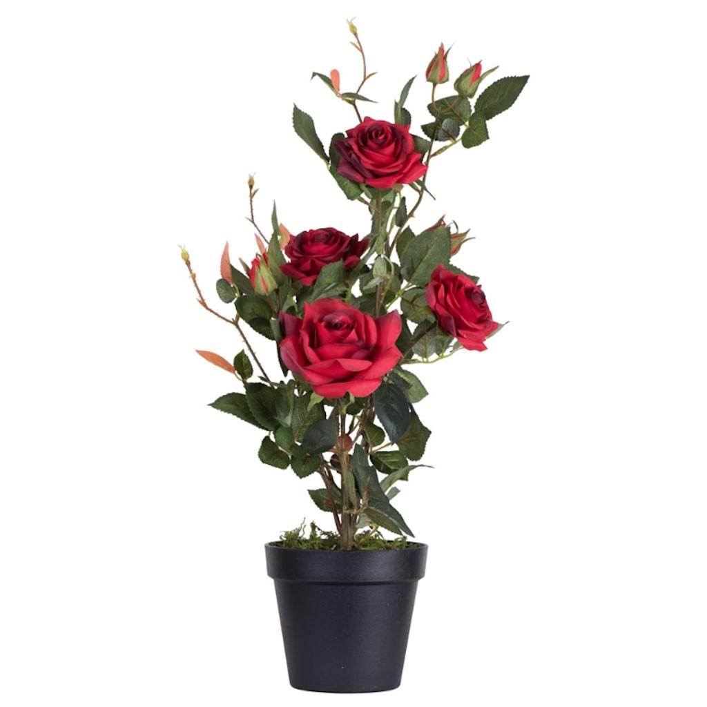 21" Artificial Red Rose Plant in Black Pot 1