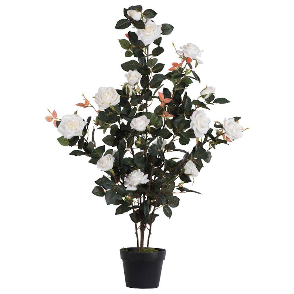 45" Artificial White Rose Plant in Black Pot 1