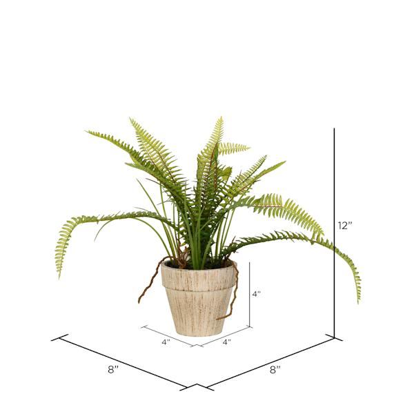 12" Artificial Potted Green Fern Bush 2