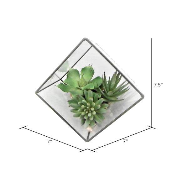 7.5" Artificial Assorted Succulents in Geometric Terrarium 2