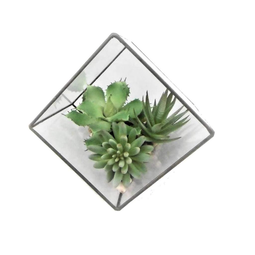 7.5" Artificial Assorted Succulents in Geometric Terrarium 1