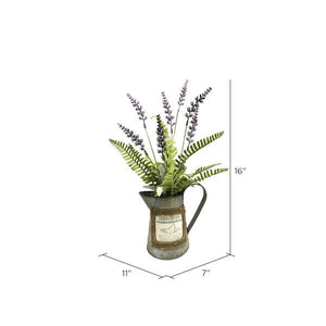 16" Artificial Purple Lavender Plant With Rustic Tin Water Can 2
