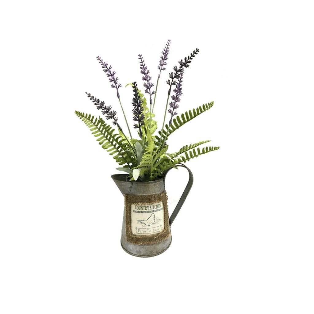 16" Artificial Purple Lavender Plant With Rustic Tin Water Can 1