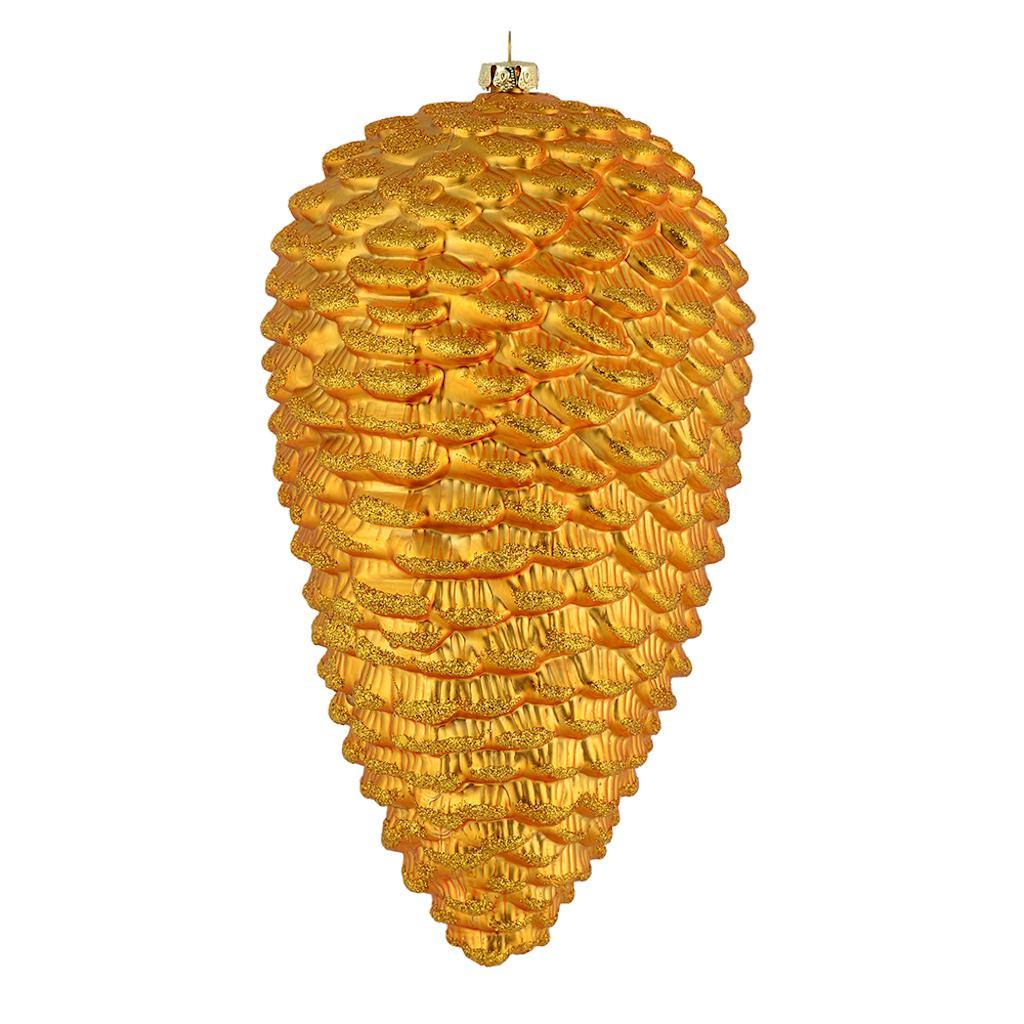7" Antique Gold Matte Glitter Pine Cone Ornament (4 pack) 1