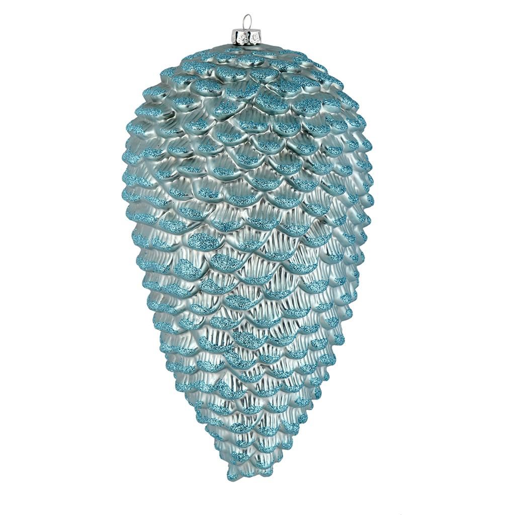 7" Baby Blue Matte Glitter Pine Cone Ornament (4 pack) 1