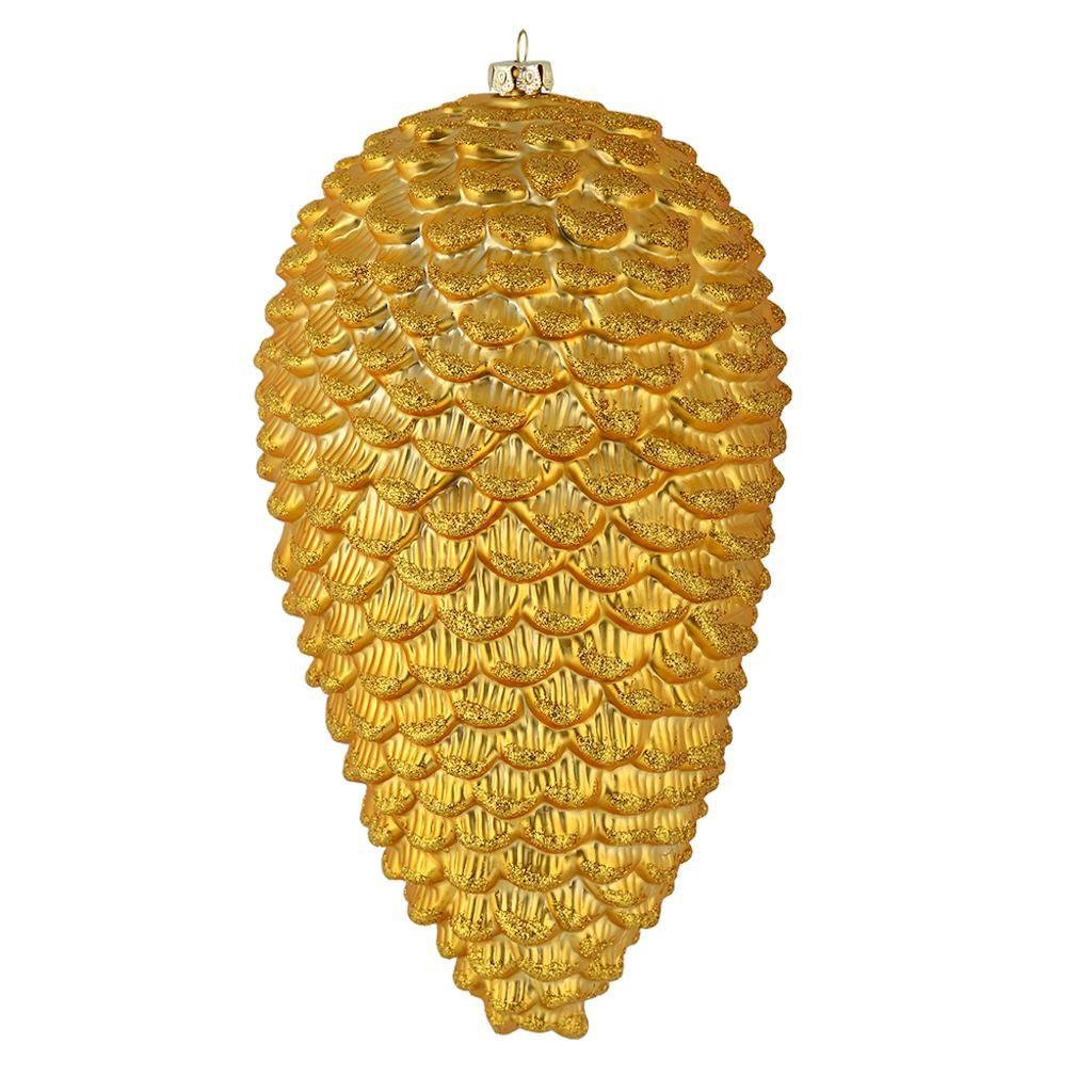 7" Honey Gold Matte Glitter Pine Cone Ornament (4 pack) 1