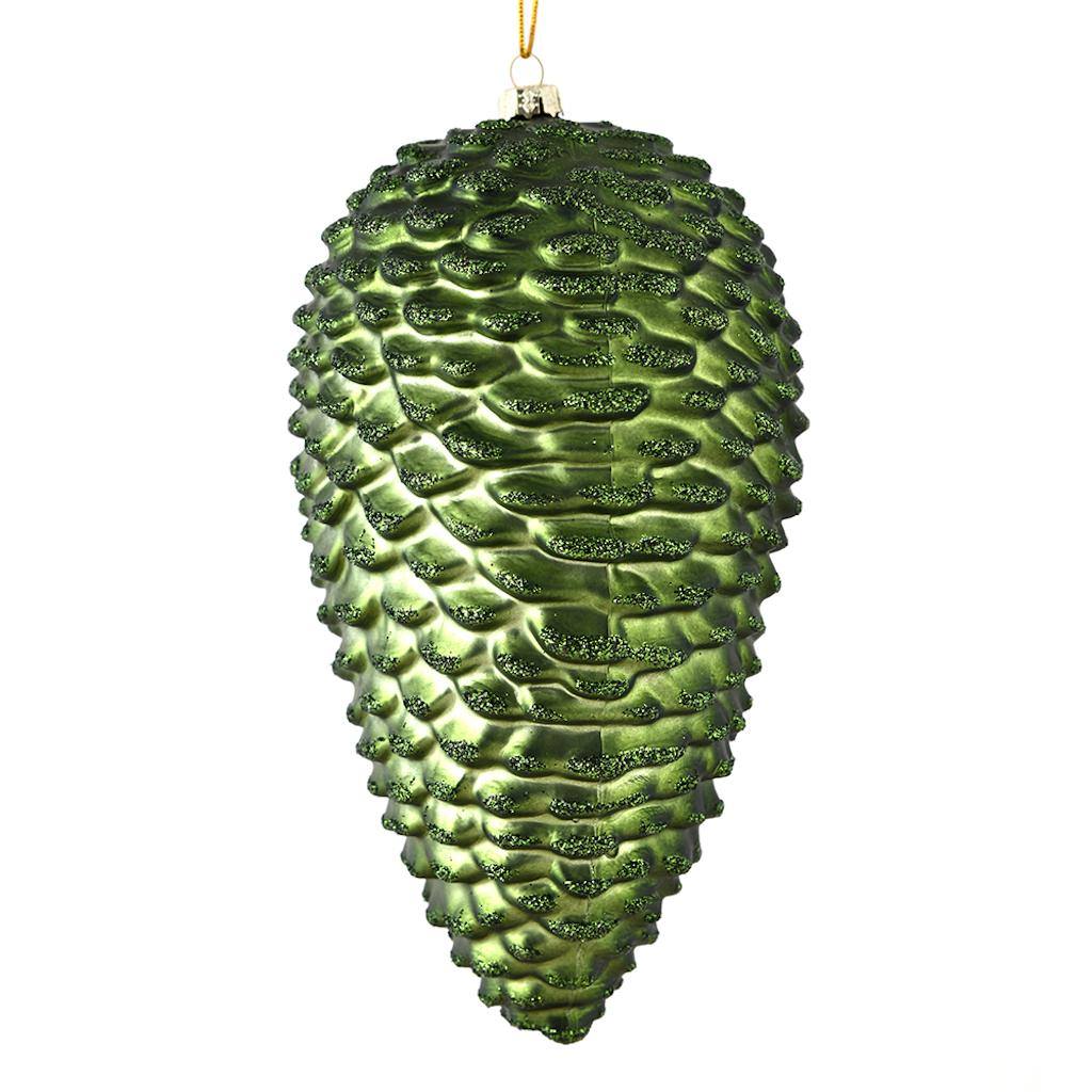 7" Moss Green Matte Glitter Pine Cone Ornament (4 pack) 1