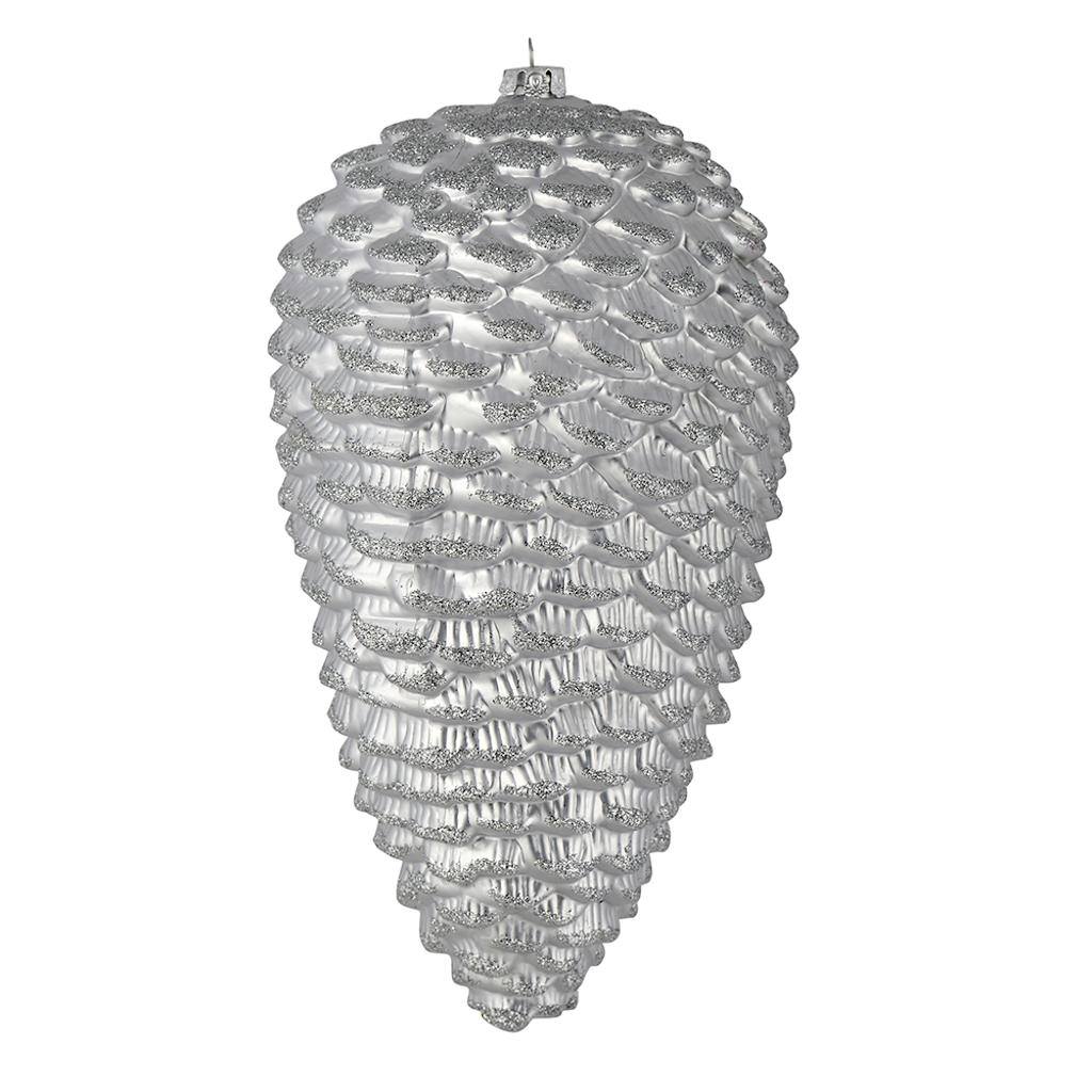 10" Silver Matte Glitter Pine Cone Ornament (2 pack) 1