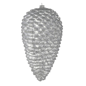 10" Silver Matte Glitter Pine Cone Ornament (2 pack) 1