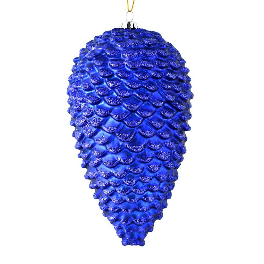 10" Cobalt Blue Matte Glitter Pine Cone Ornament (2 pack) 1