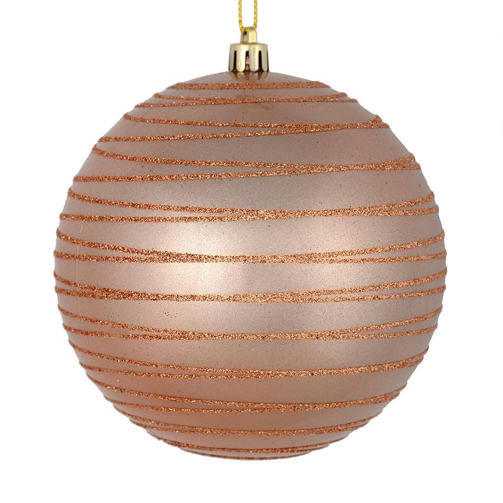 4.75" Rose Gold Candy Glitter Ball Ornament (4 pack) 1