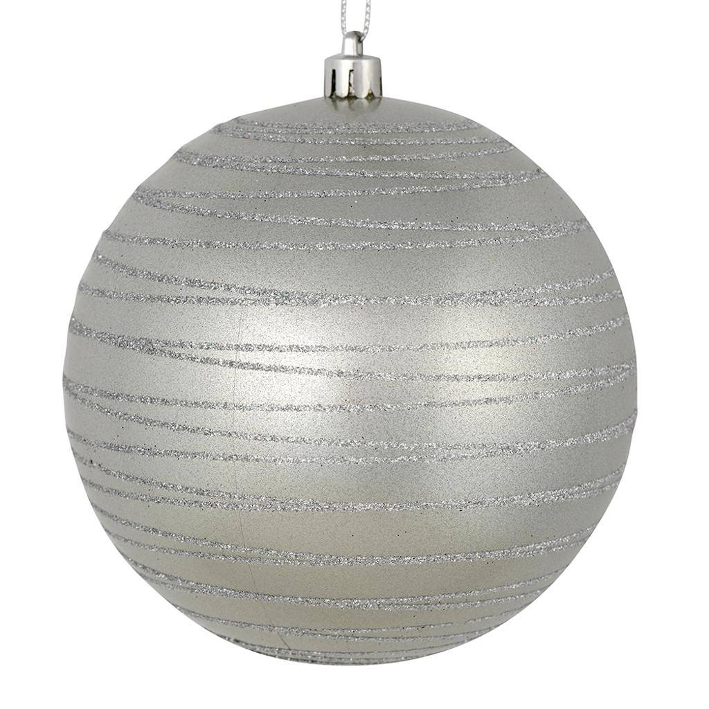 6" Silver Candy Glitter Ball Ornament (3 pack) 1