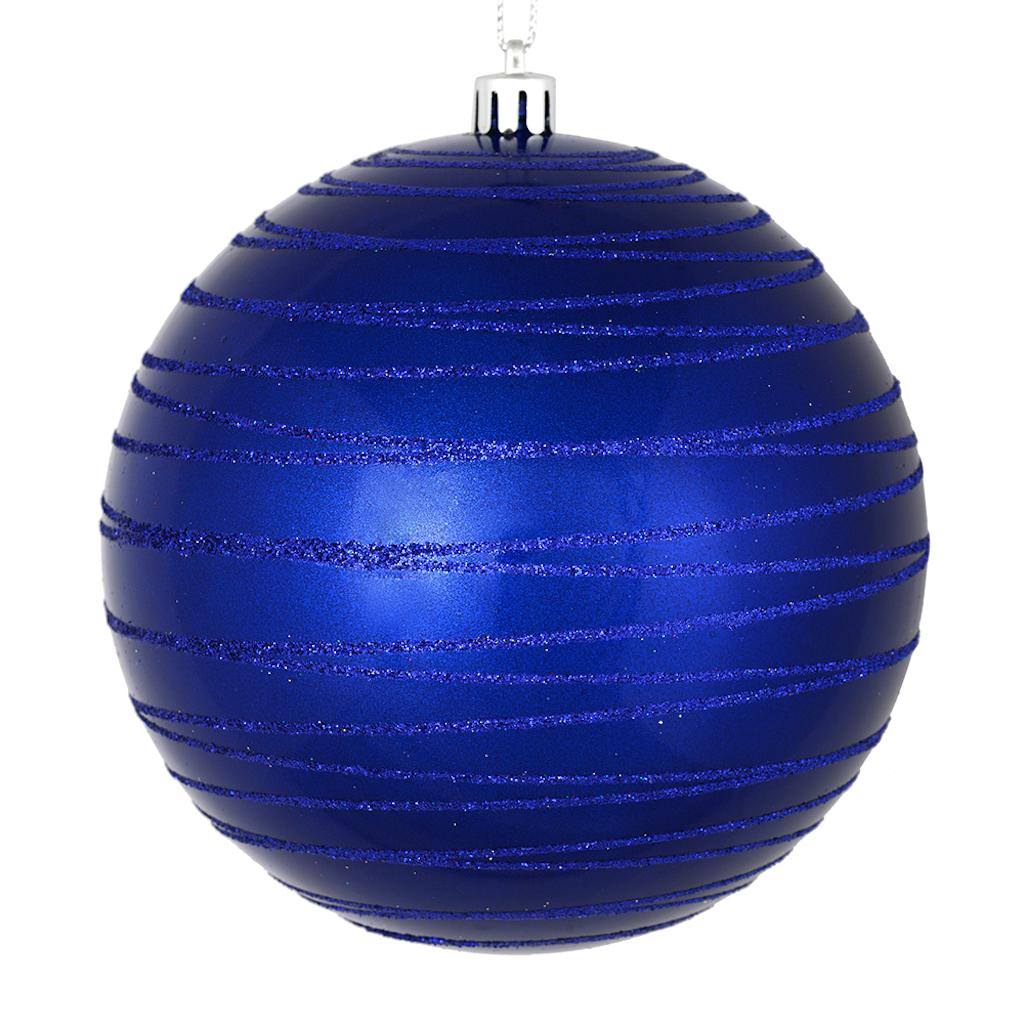 6" Cobalt Blue Candy Glitter Ball Ornament (3 pack) 1