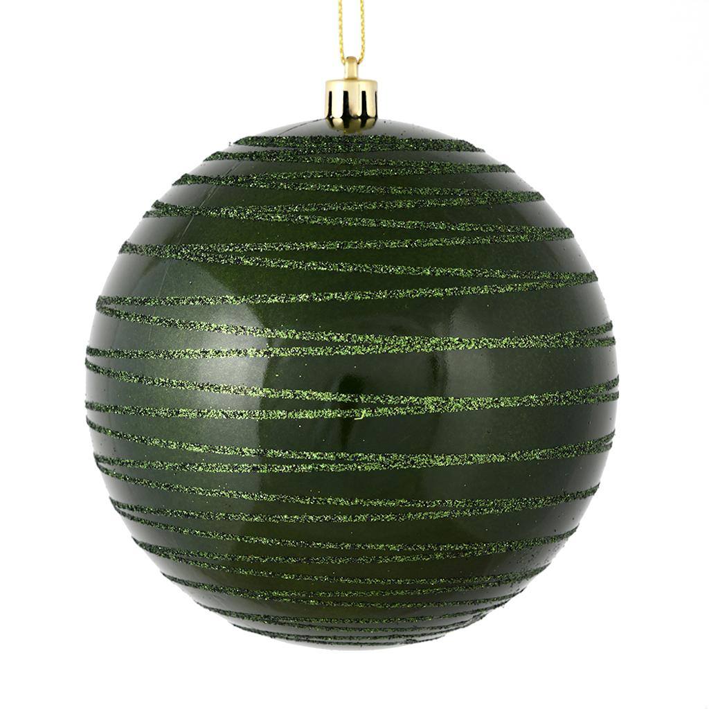 6" Moss Green Candy Glitter Ball Ornament (3 pack) 1