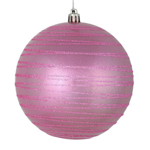 6" Pink Candy Glitter Ball Ornament (3 pack) 1