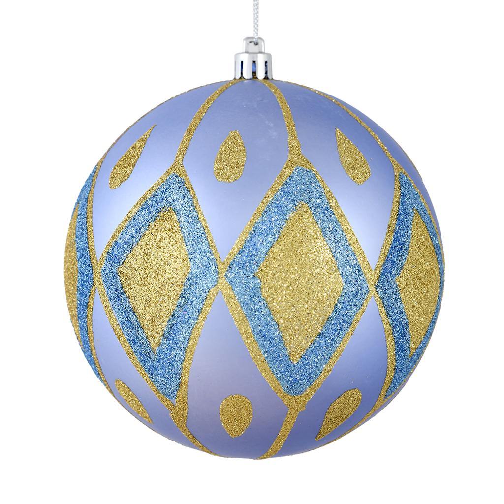 4" Periwinkle Matte Glitter Diamond Ball Ornament (4 pack) 1