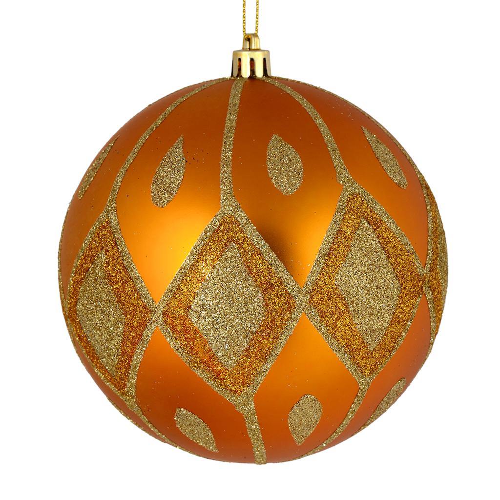 4" Antique Gold Matte Glitter Diamond Ball Ornament (4 pack) 1