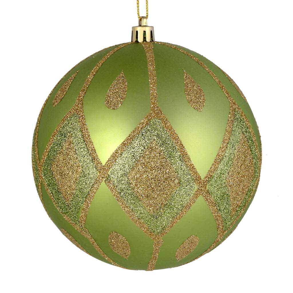 4" Celadon Matte Glitter Diamond Ball Ornament (4 pack) 1