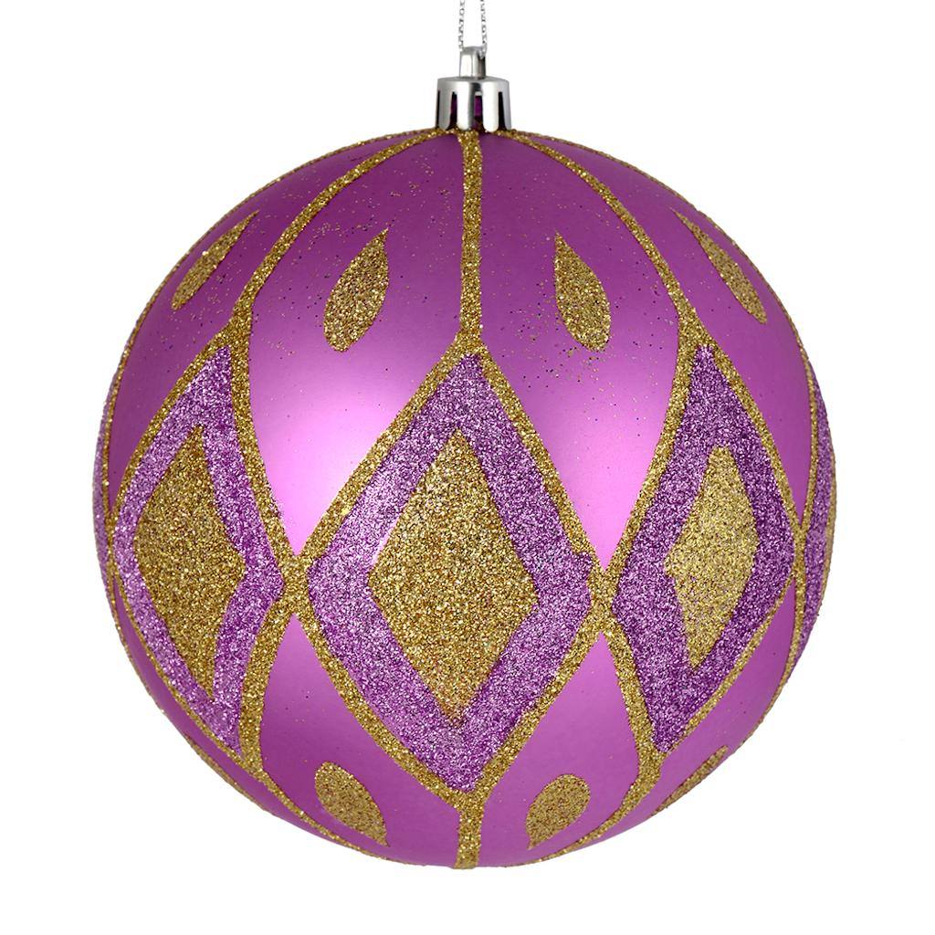 4" Orchid Matte Glitter Diamond Ball Ornament (4 pack) 1