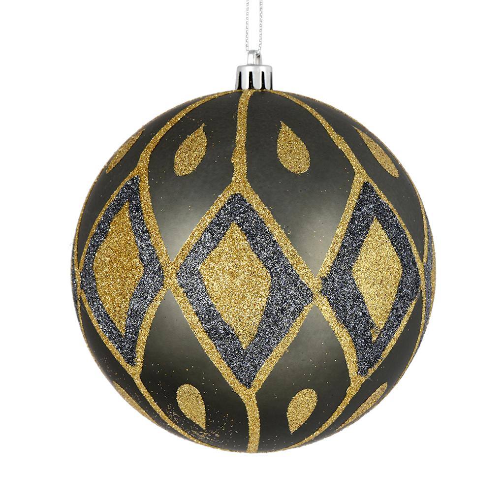 4" Pewter Matte Glitter Diamond Ball Ornament (4 pack) 1