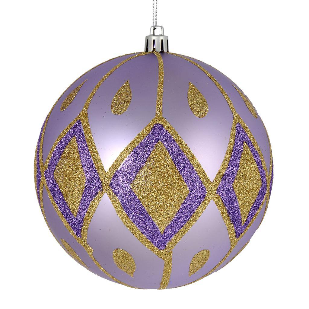 4.75" Lavender Matte Glitter Diamond Ball Ornament (4 pack) 1