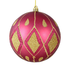6" Berry Red Matte Glitter Diamond Ball Ornament (3 pack) 1