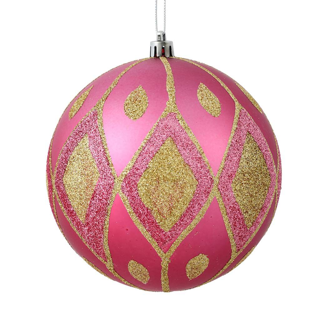 6" Mauve Matte Glitter Diamond Ball Ornament (3 pack) 1