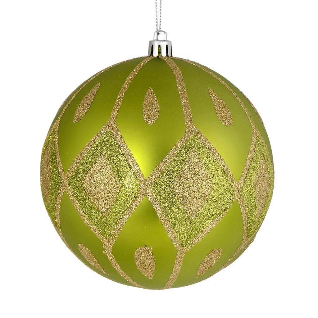 6" Lime Matte Glitter Diamond Ball Ornament (3 pack) 1