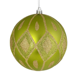 6" Lime Matte Glitter Diamond Ball Ornament (3 pack) 1