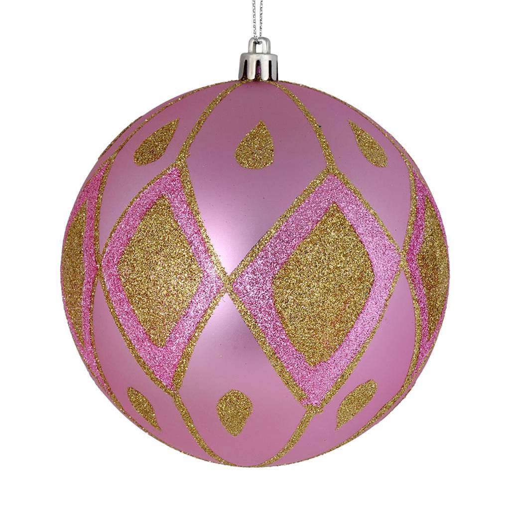 6" Pink Matte Glitter Diamond Ball Ornament (3 pack) 1