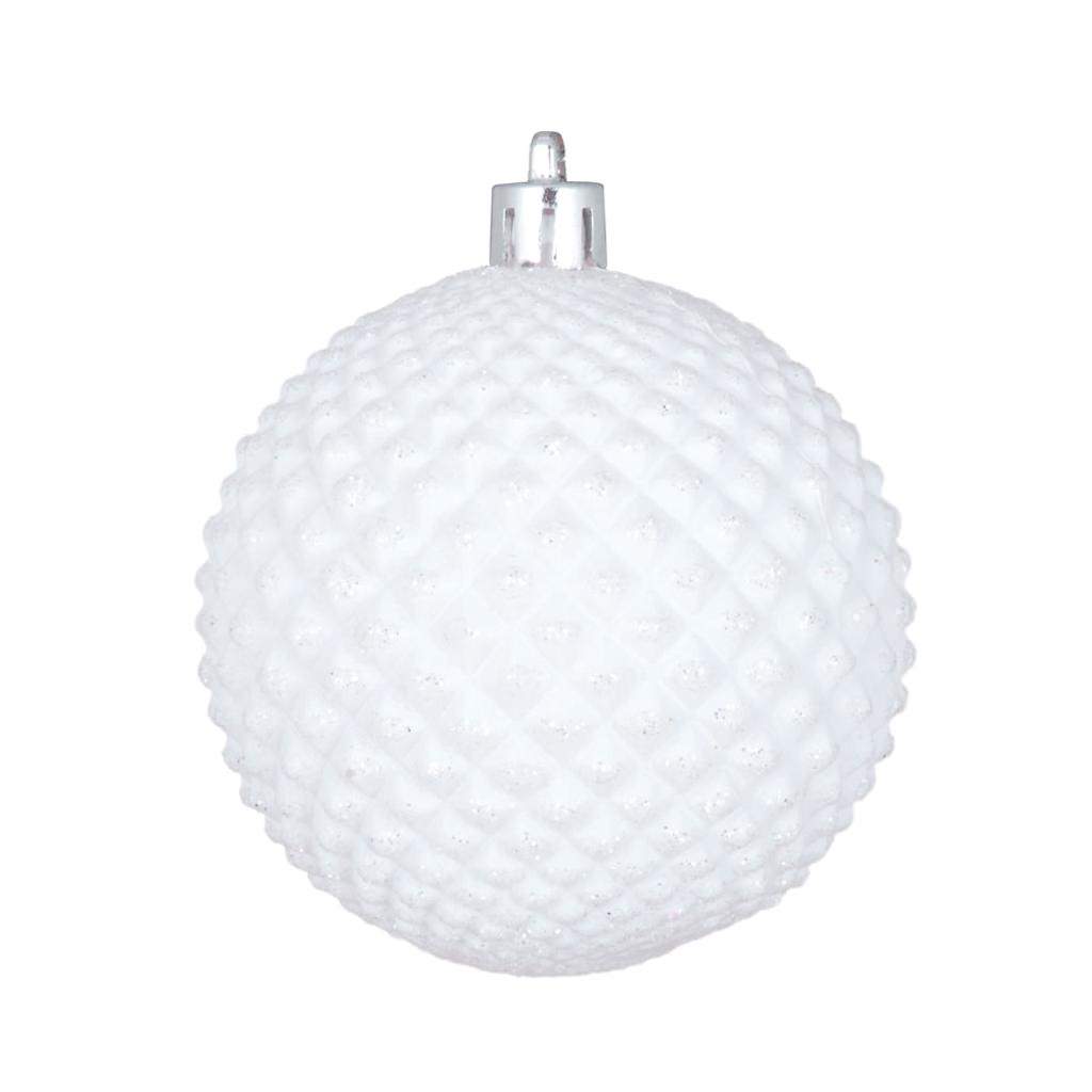 4" White Durian Glitter Ball Ornament (6 pack) 1