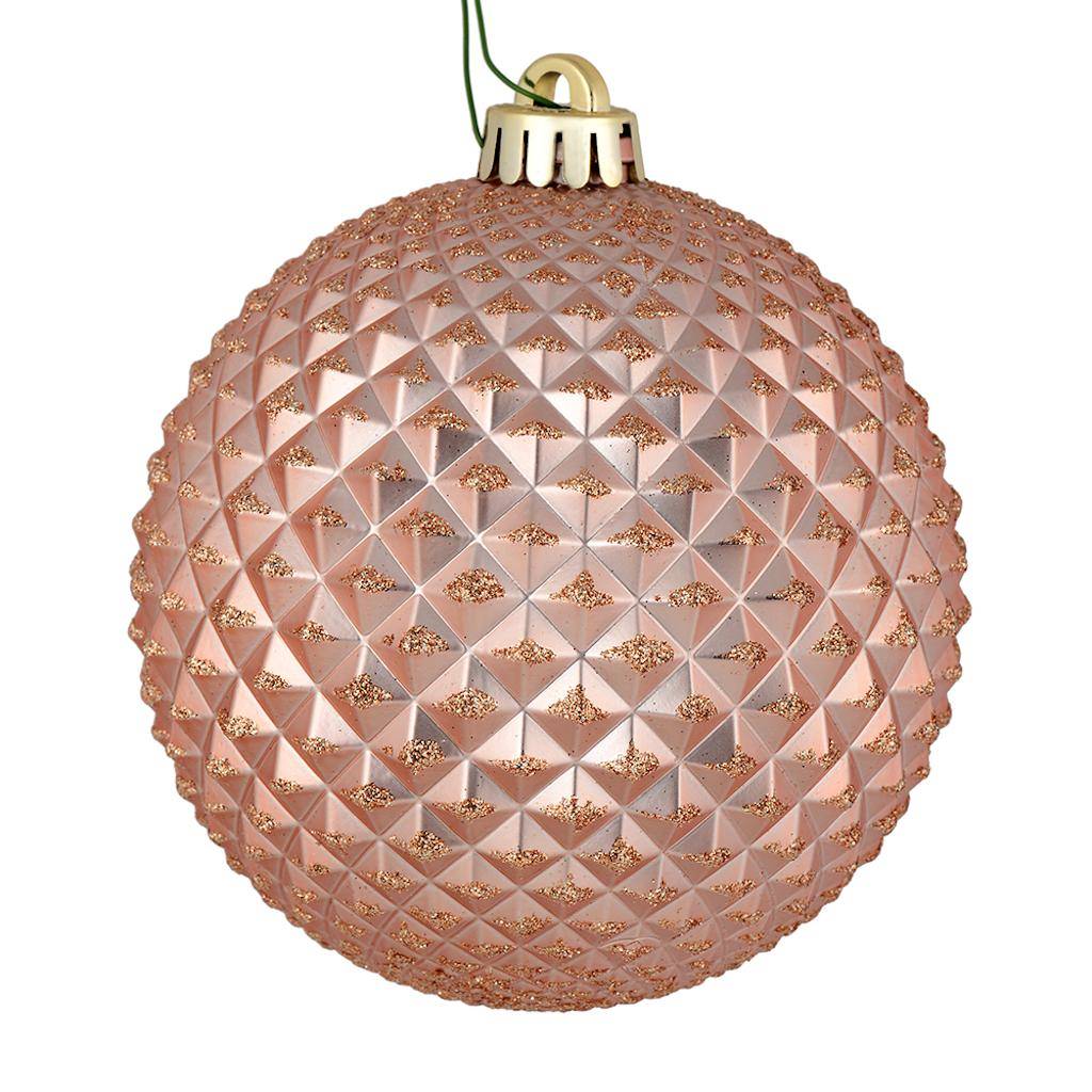 4" Rose Gold Durian Glitter Ball Ornament (6 pack) 1